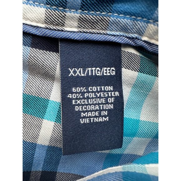 Chaps Performance Easy Care Twill Button Up Shirt Men XXL Blue White Plaid NWT - Picture 6 of 12